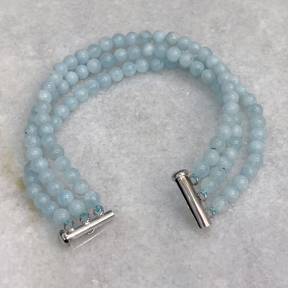 Espirito Santo Aquamarine Triple Row Sterling Silver Beaded Slide Lock B… - Picture 4 of 7
